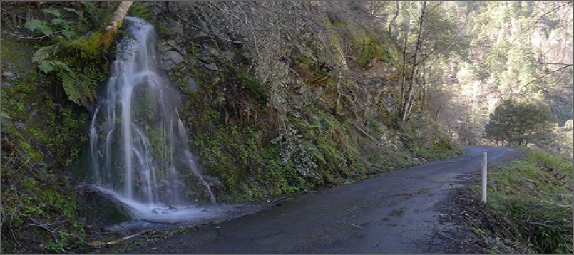 Waterfall and narrow road